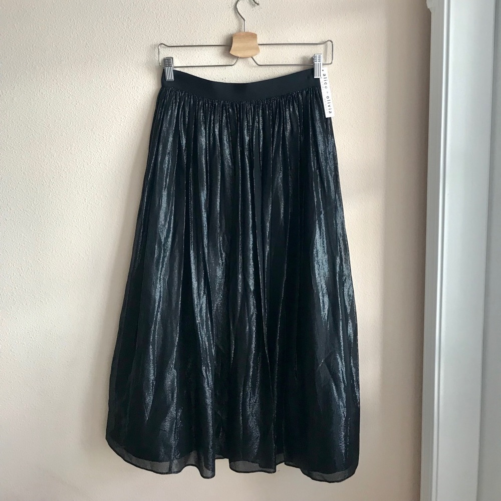 Alice and Olivia Pleated Metallic Midi Skirt